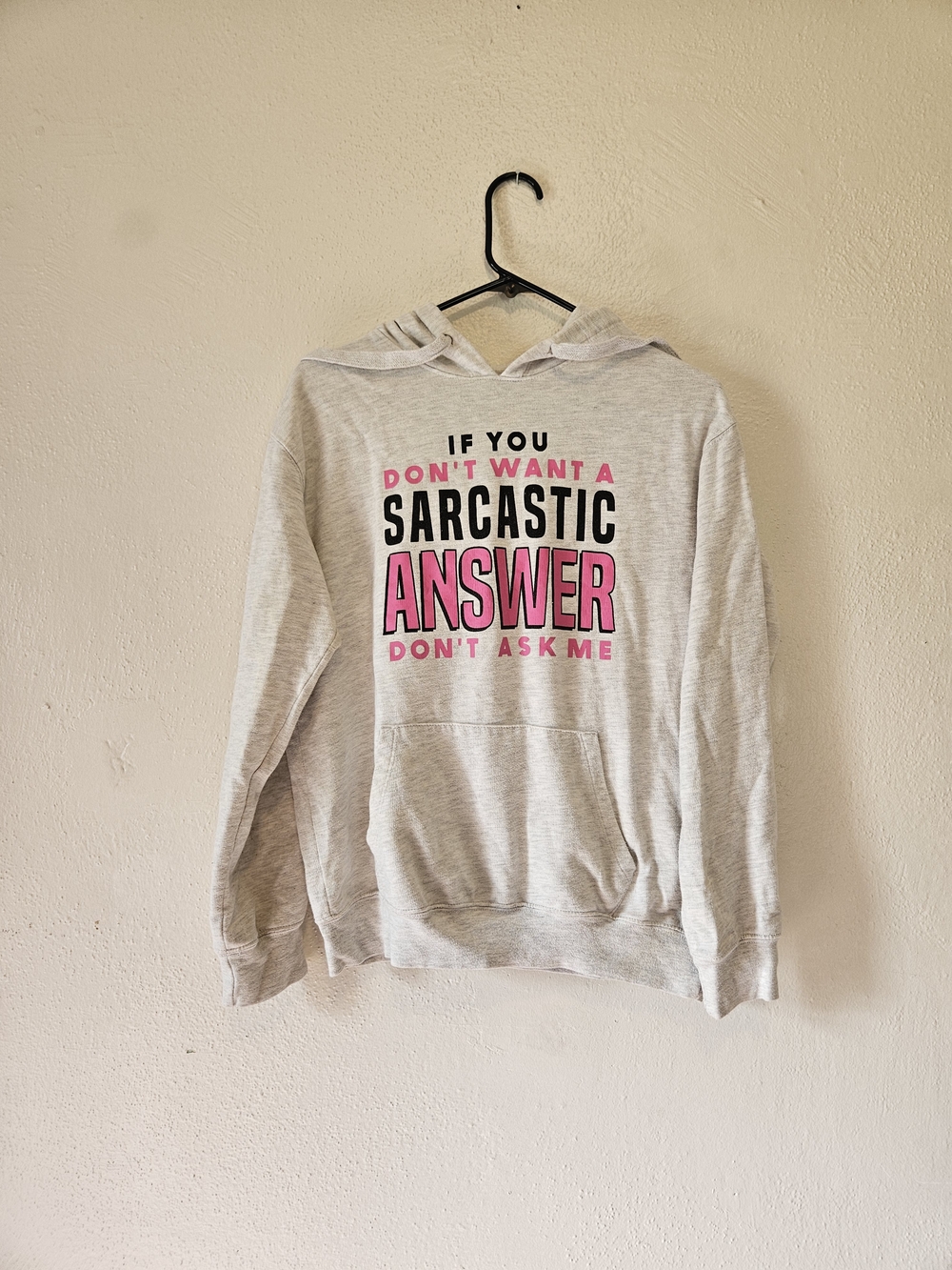 Tween Gray Pullover Hoodie with Pink & Black Sarcastic Slogan